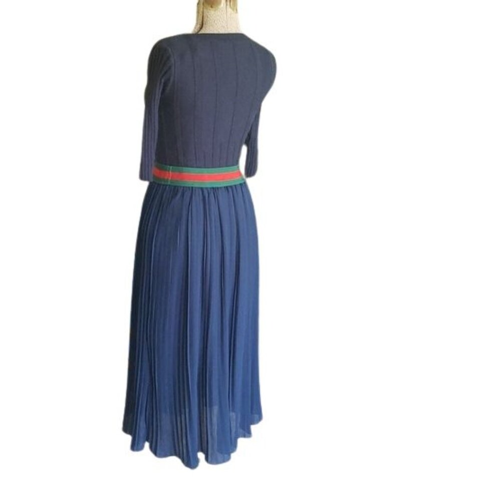 Women’s Navy Maxi Dress with Red-Green Waistband - Picture 5 of 15